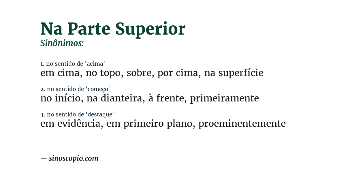 Sinônimo de na parte superior