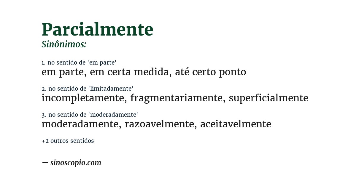 Sinônimo de parcialmente