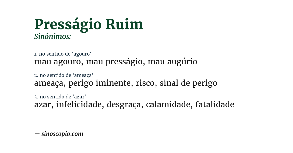 Sinônimo de presságio ruim