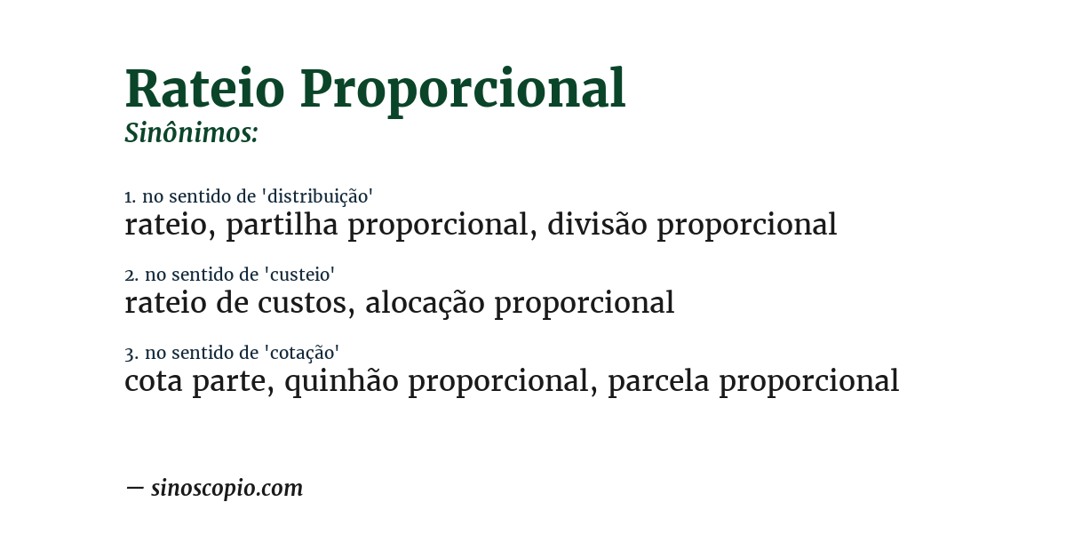 Sinônimo de rateio proporcional