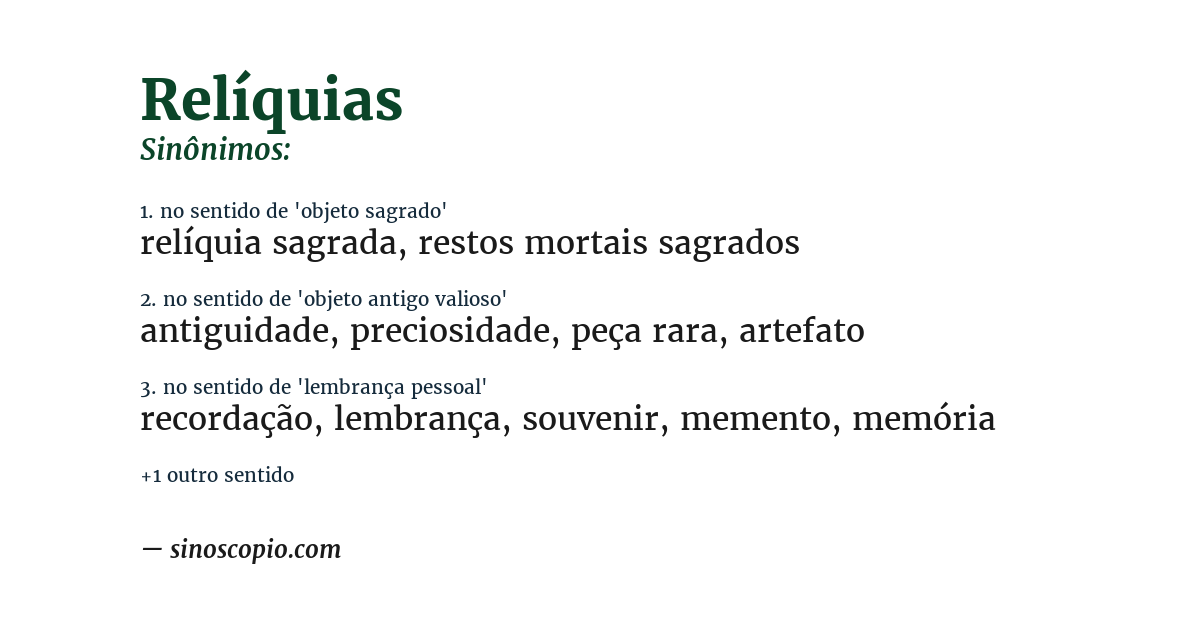 Sinônimo de relíquias