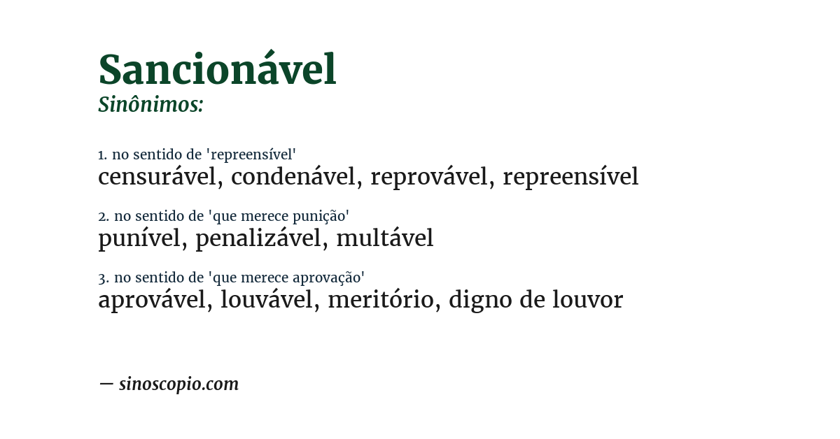 Sinônimo de sancionável