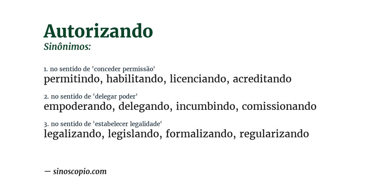 Sinônimo de autorizando