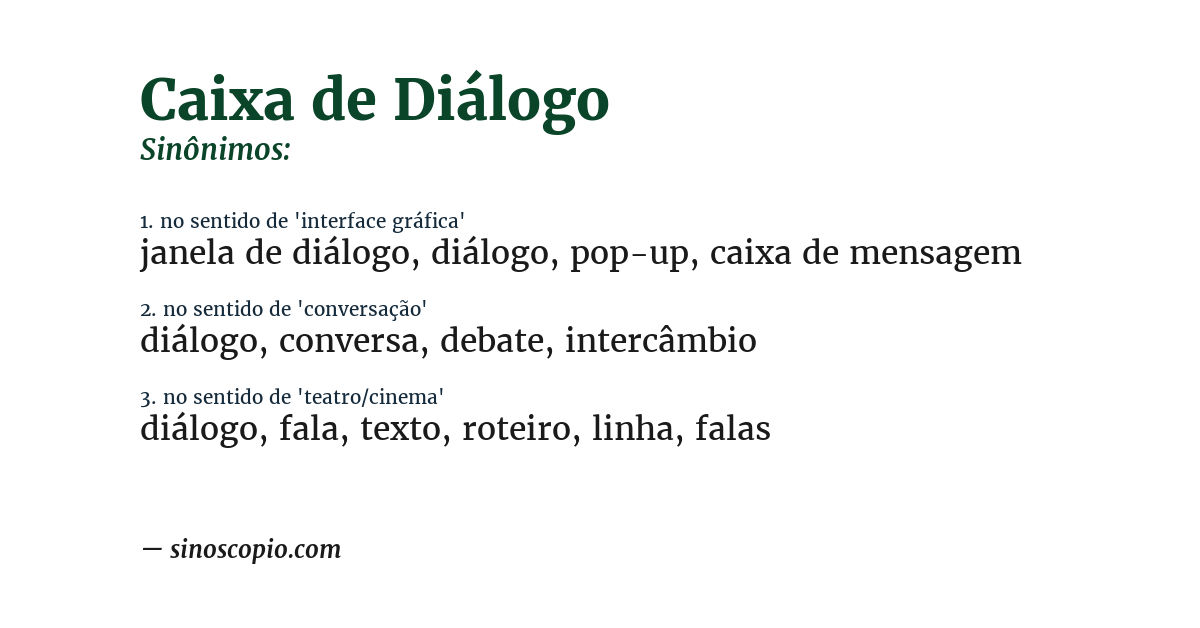 Sinônimo de caixa de diálogo
