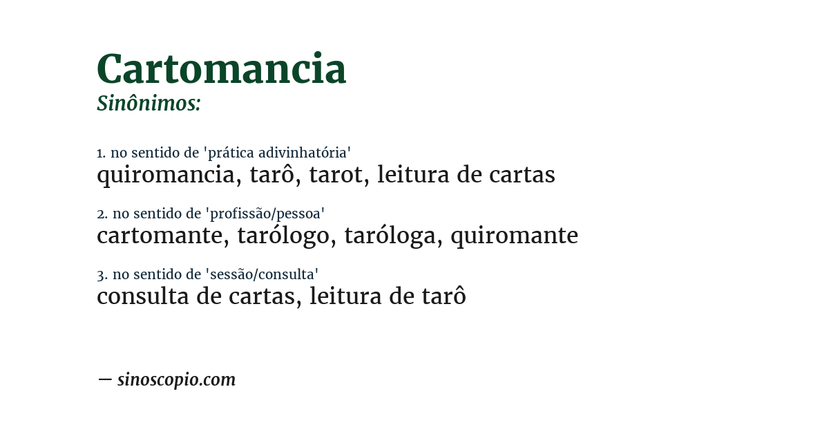 Sinônimo de cartomancia