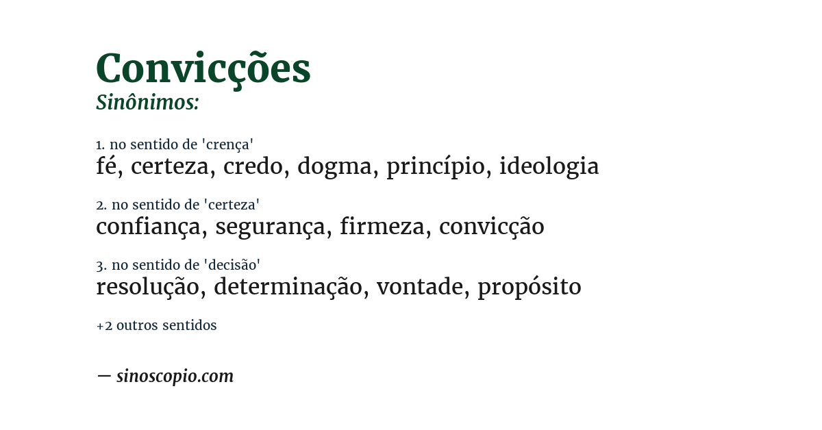 Sinônimo de convicções