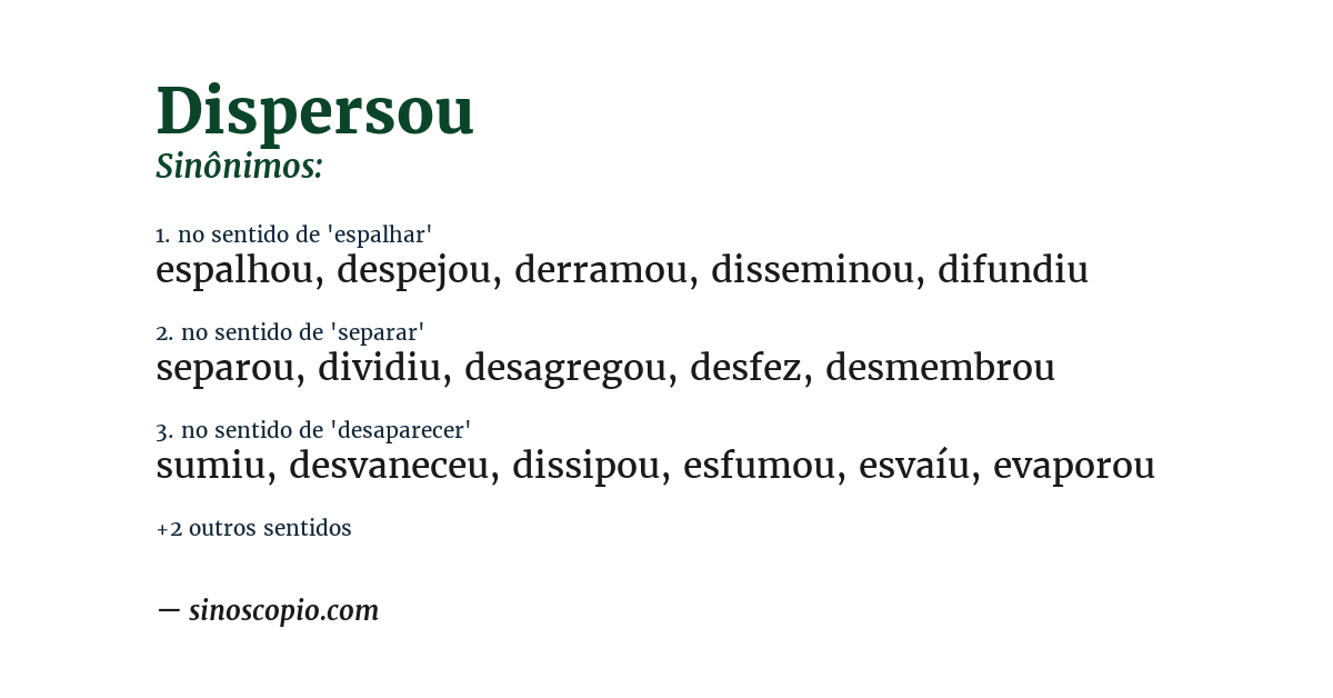 Sinônimo de dispersou