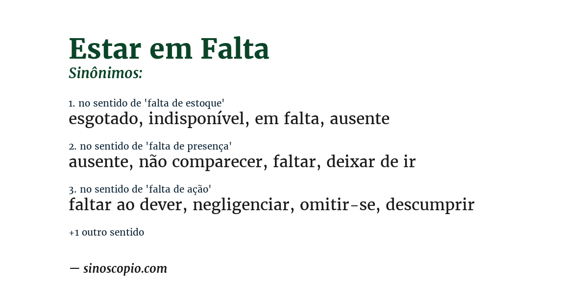 Sinônimo de estar em falta
