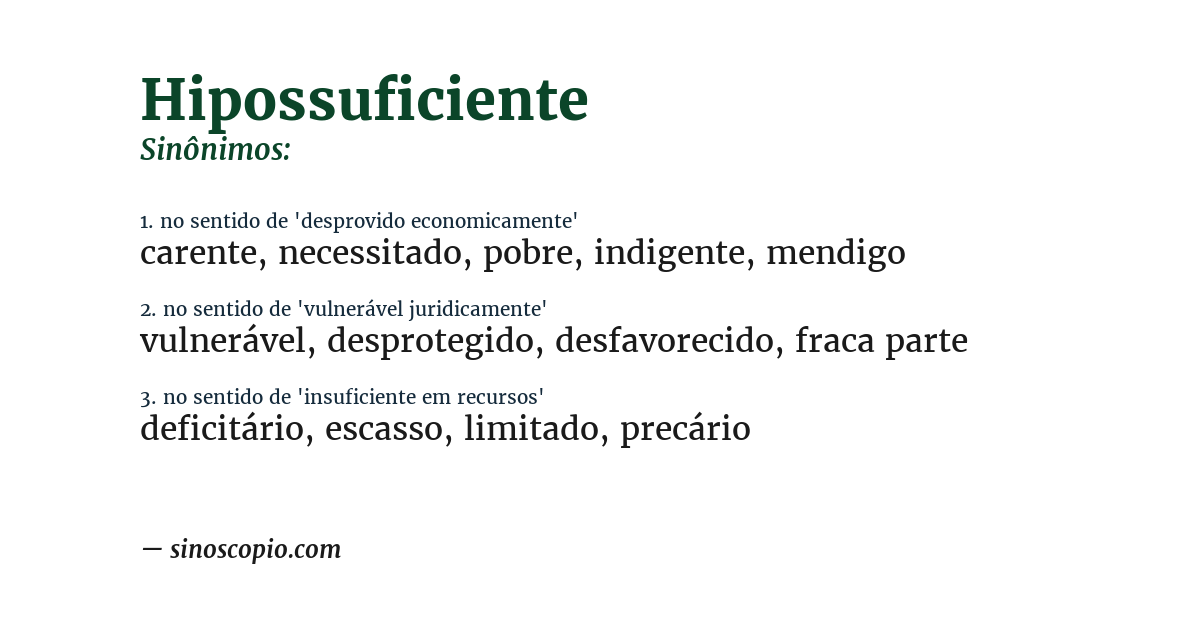 Sinônimo de hipossuficiente