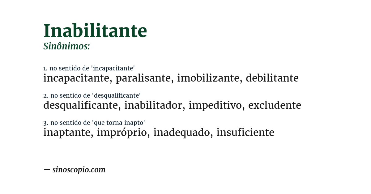 Sinônimo de inabilitante