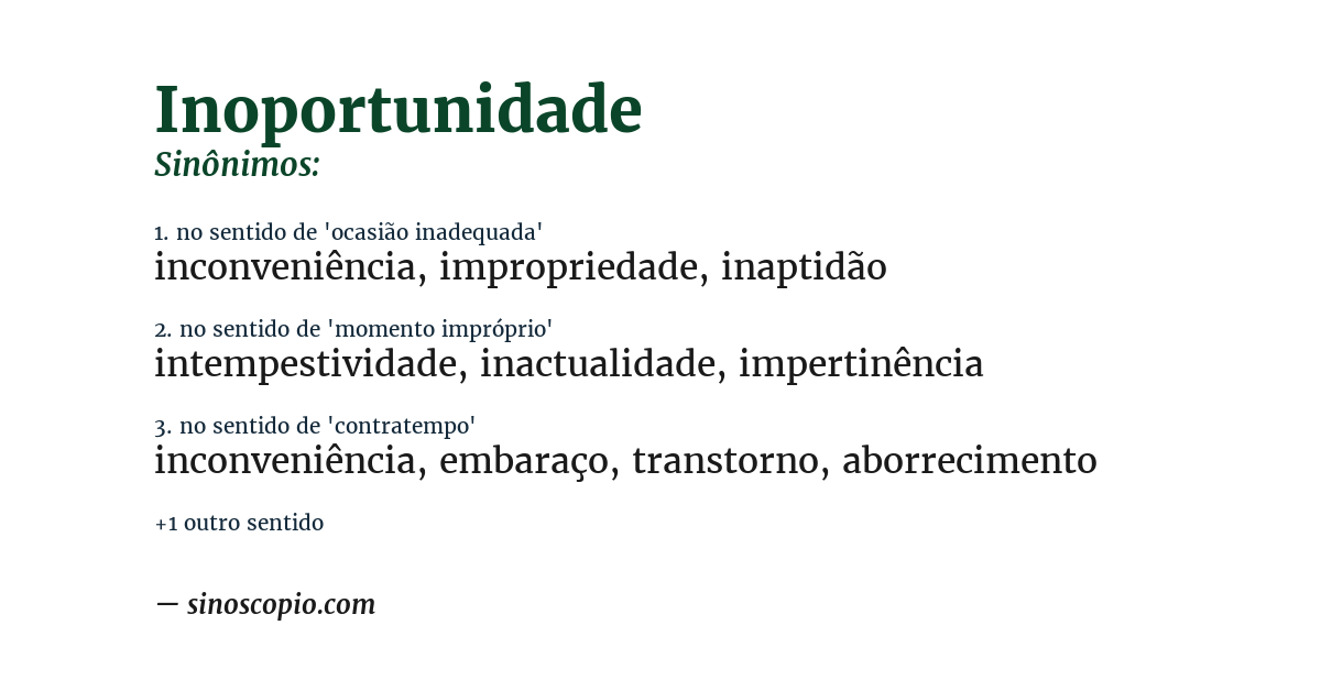 Sinônimo de inoportunidade