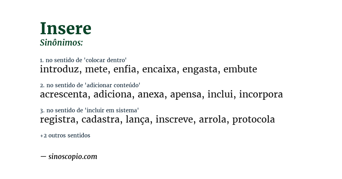 Sinônimo de insere