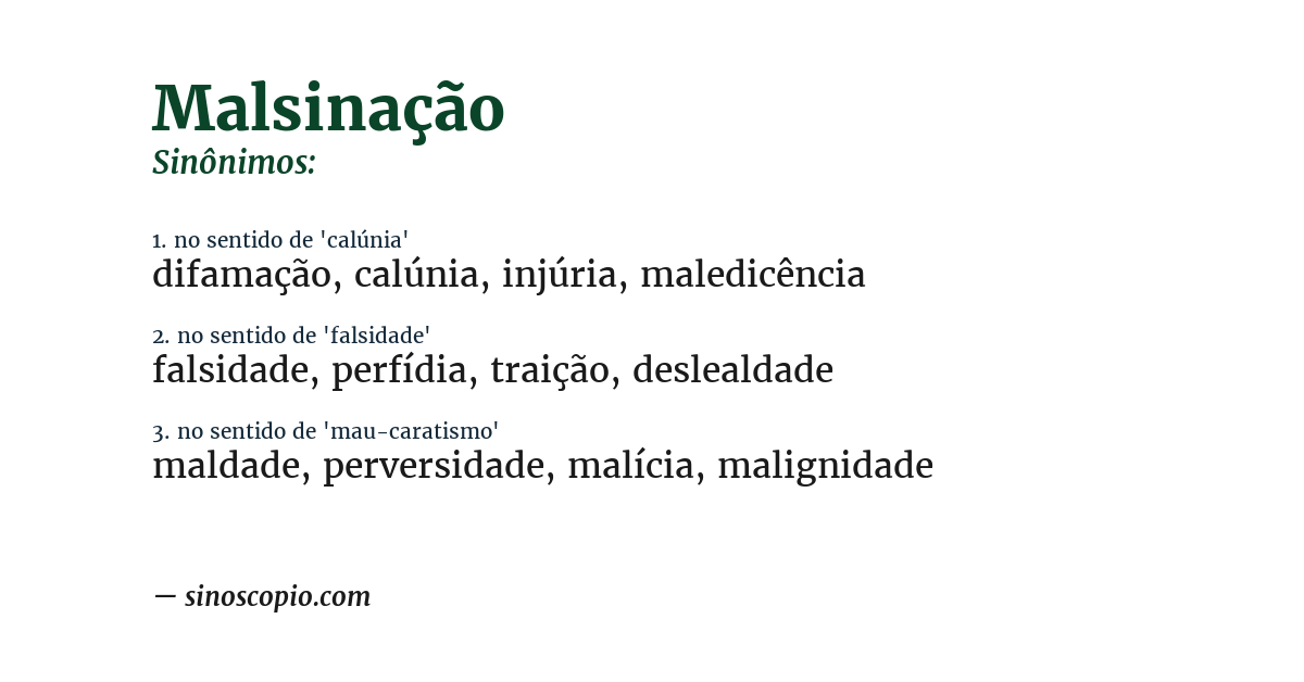 Sinônimo de malsinação
