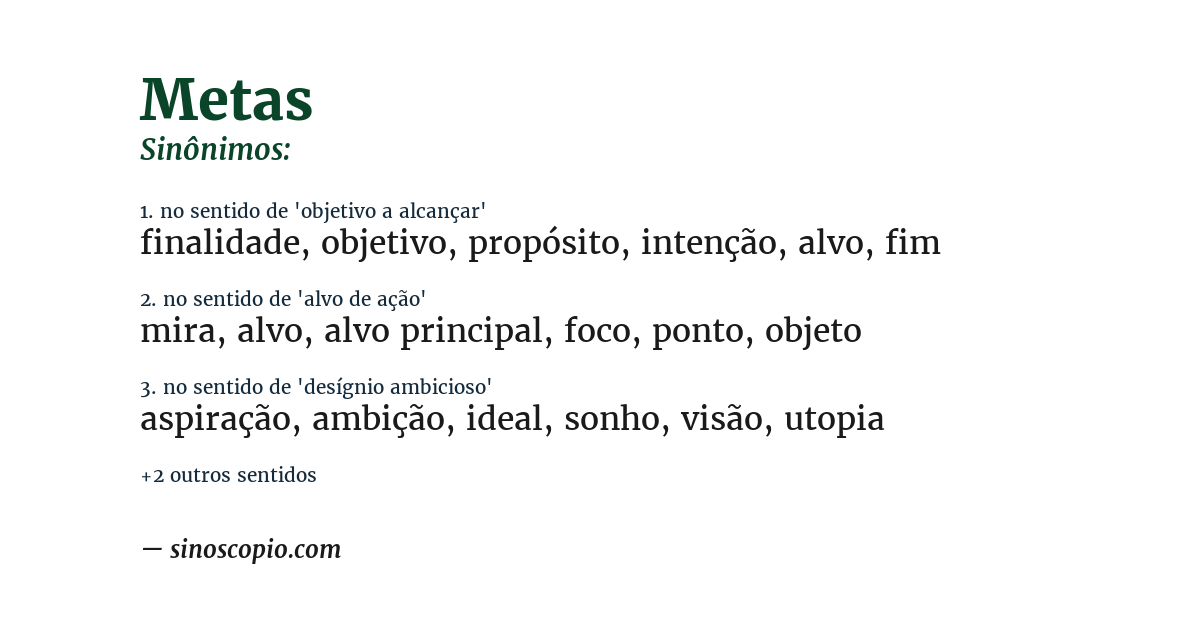Sinônimo de metas