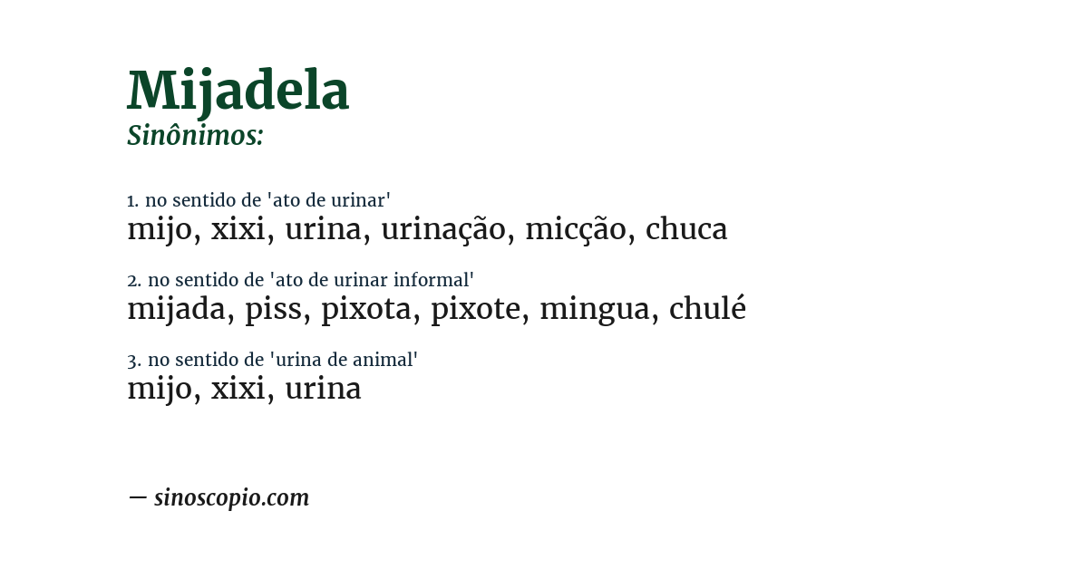 Sinônimo de mijadela