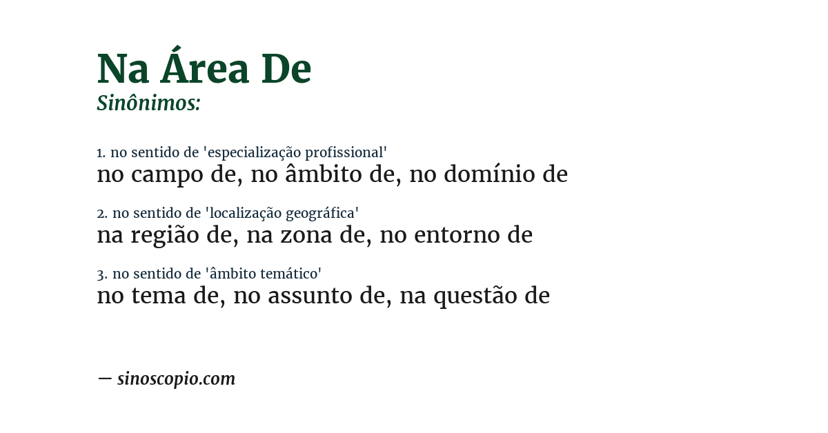 Sinônimo de na área de