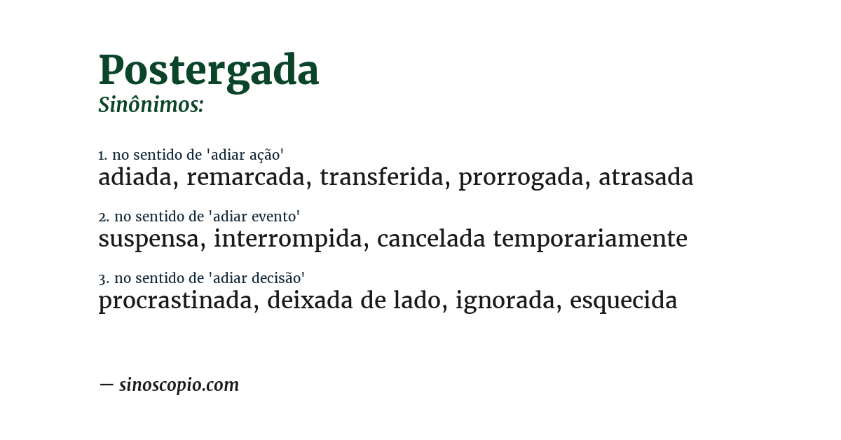 Sinônimo de postergada