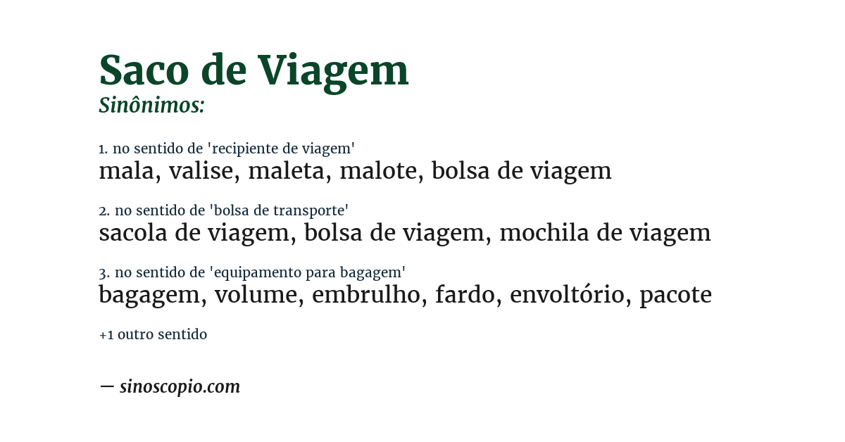 Sinônimo de saco de viagem