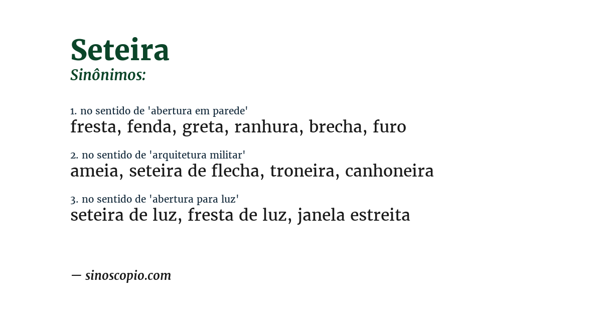 Sinônimo de seteira