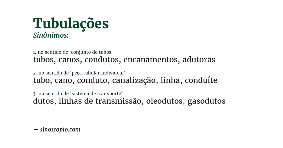 Sinônimo de tubulações