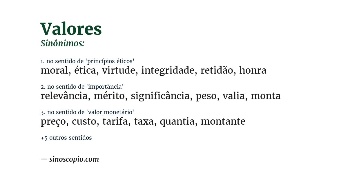 Sinônimo de valores