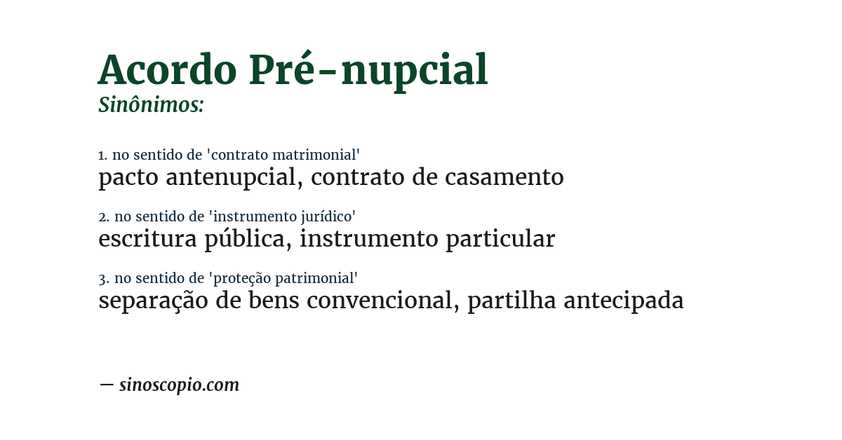 Sinônimo de acordo pré-nupcial