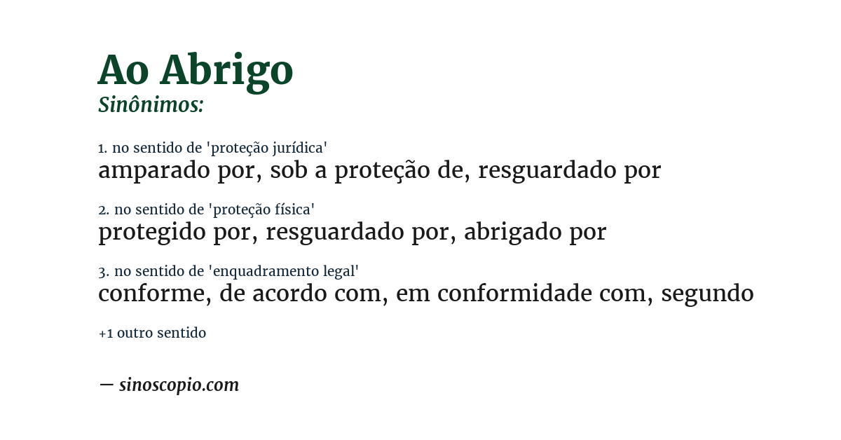 Sinônimo de ao abrigo