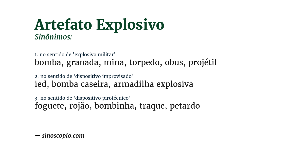 Sinônimo de artefato explosivo