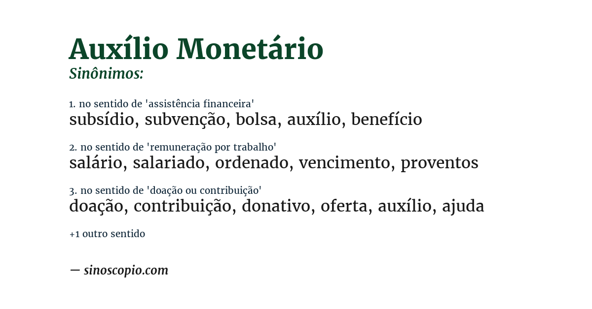 Sinônimo de auxílio monetário