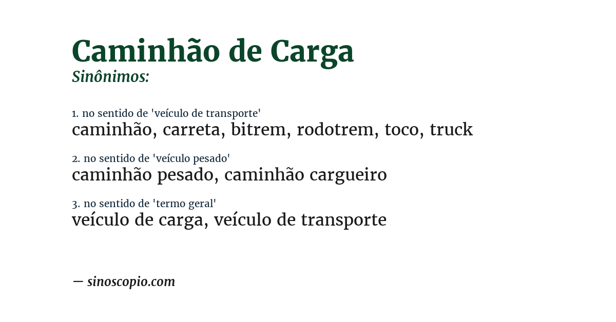 Sinônimo de caminhão de carga