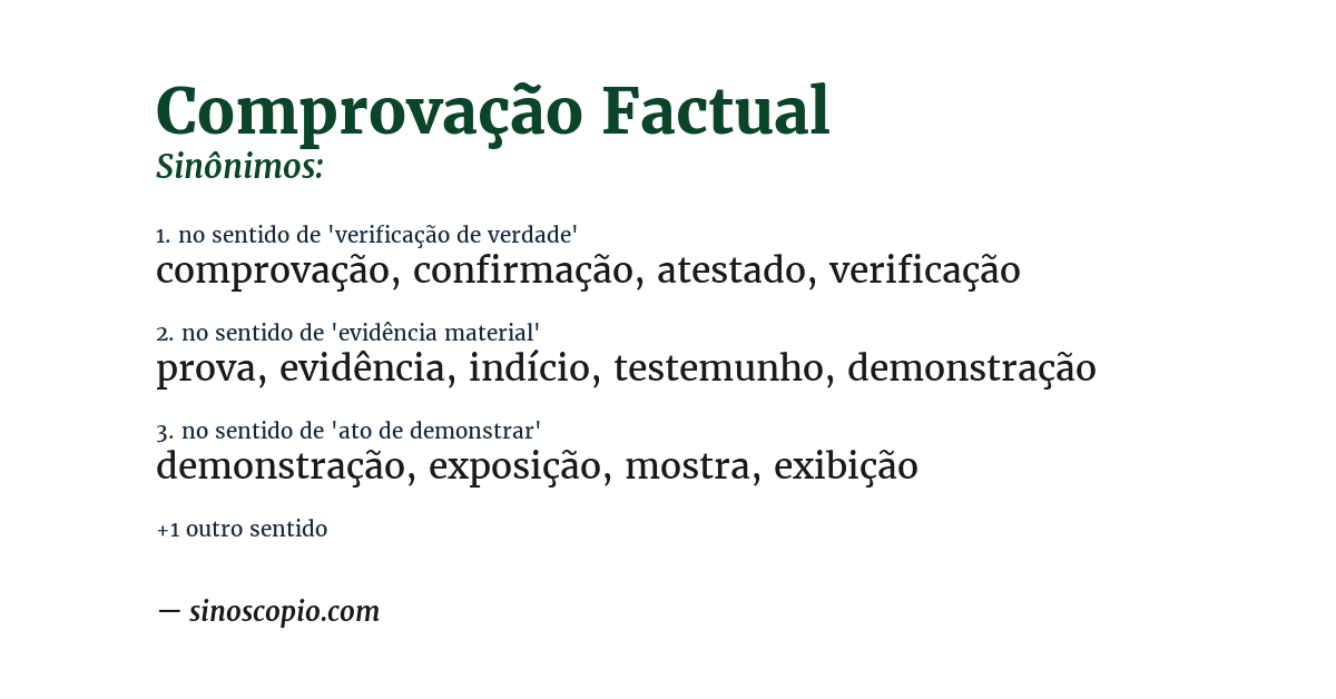 Sinônimo de comprovação factual