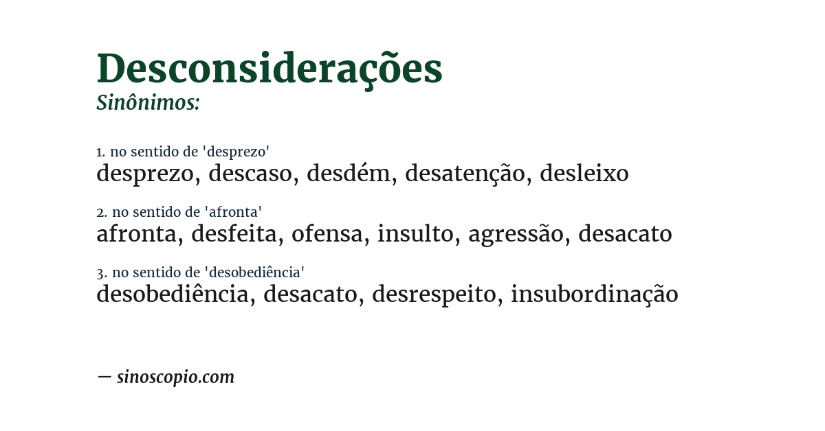 Sinônimo de desconsiderações