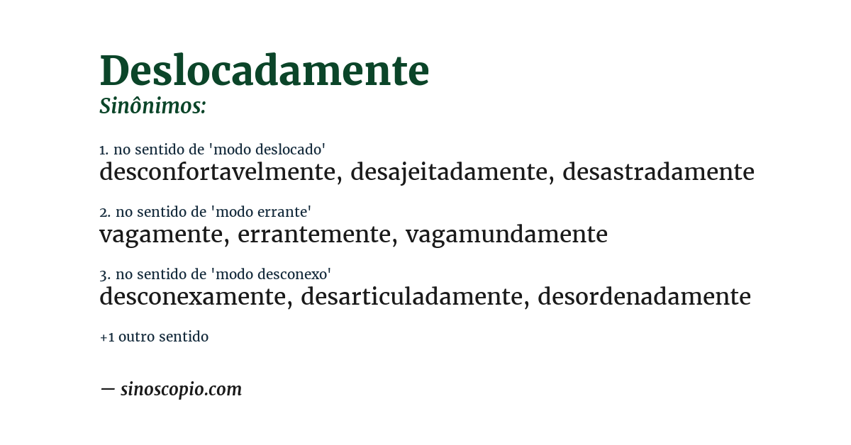 Sinônimo de deslocadamente
