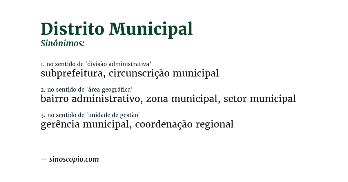 Sinônimo de distrito municipal