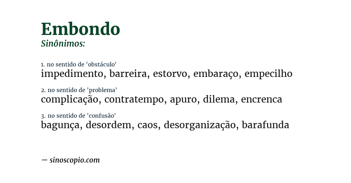 Sinônimo de embondo