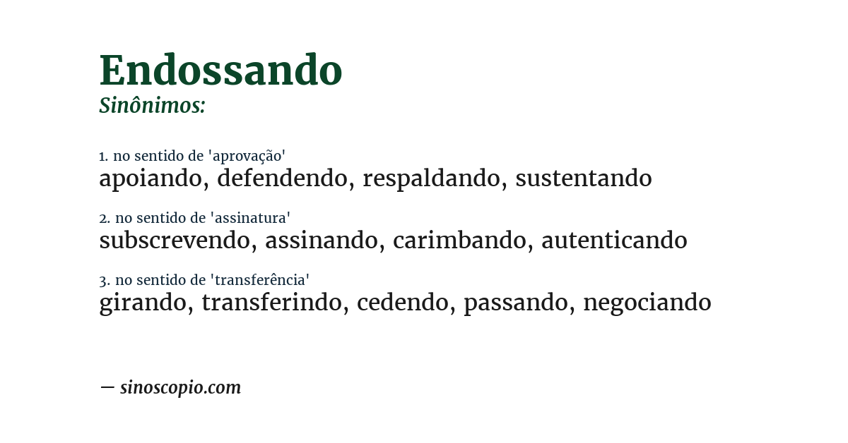 Sinônimo de endossando