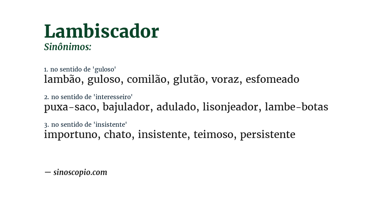 Sinônimo de lambiscador