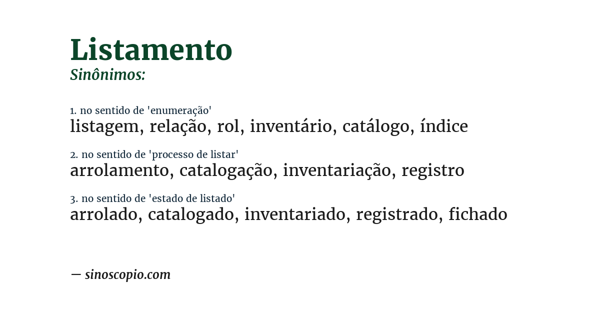 Sinônimo de listamento