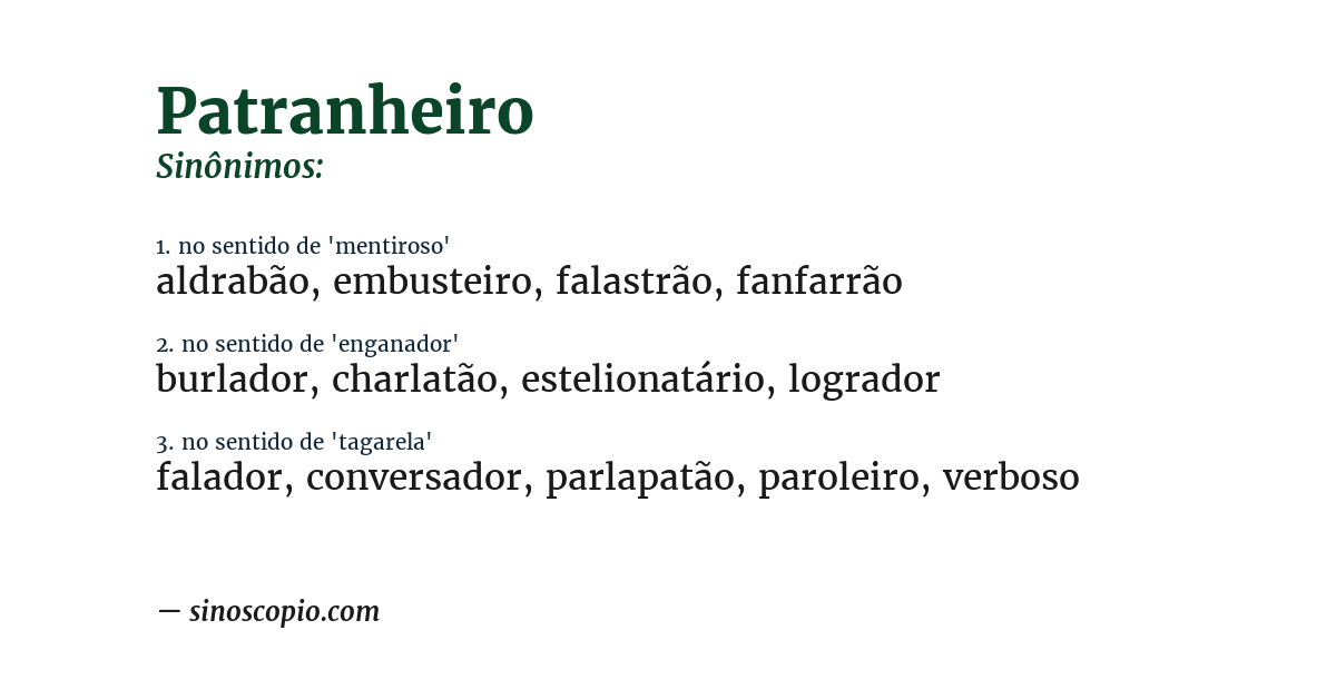 Sinônimo de patranheiro