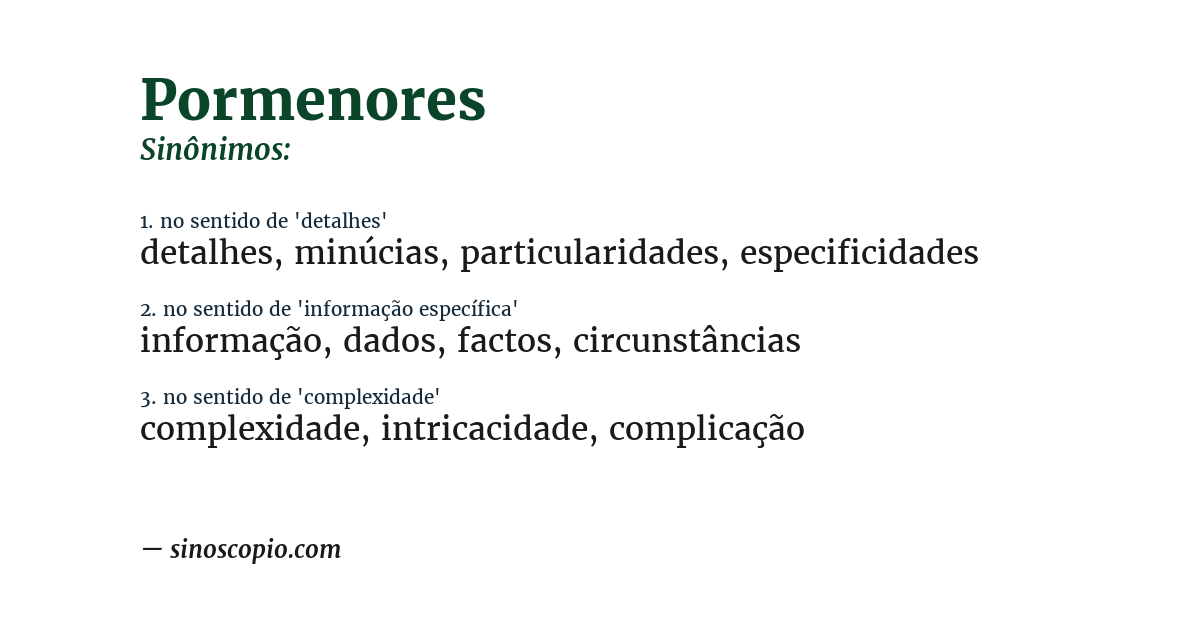 Sinônimo de pormenores