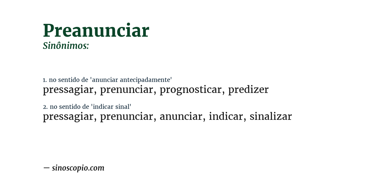 Sinônimo de preanunciar