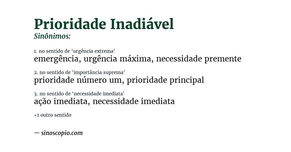 Sinônimo de prioridade inadiável
