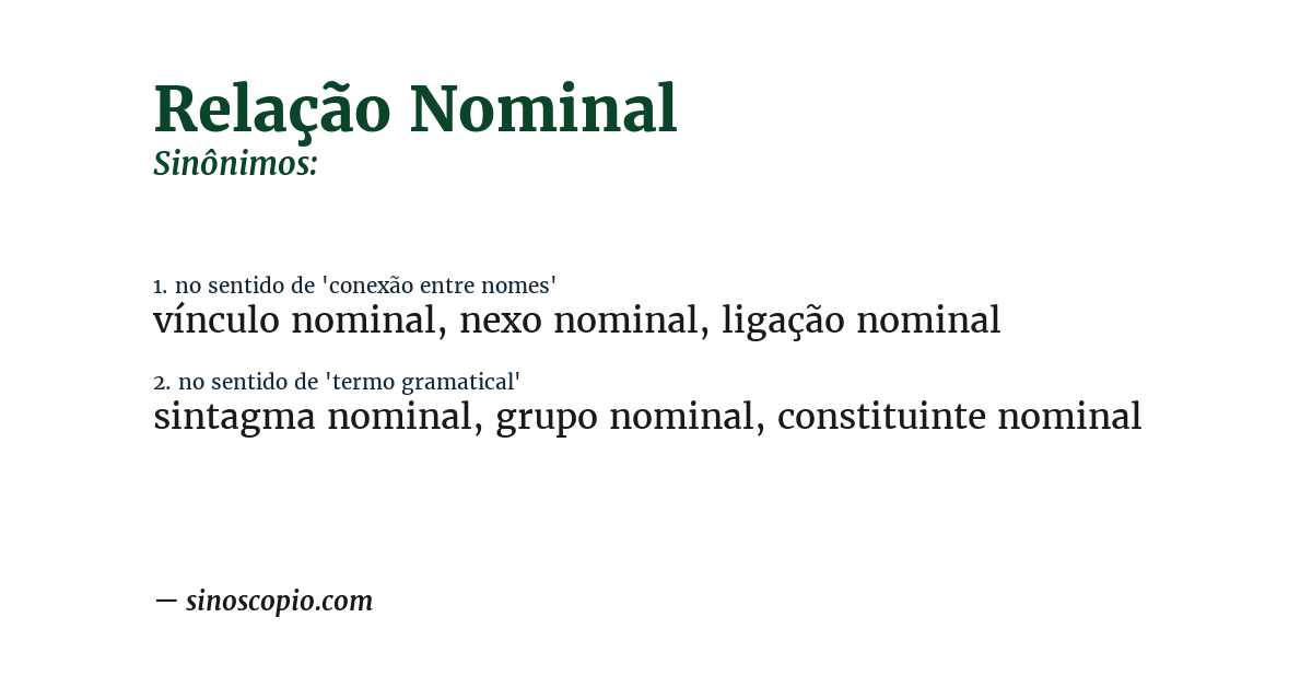 Sinônimo de relação nominal