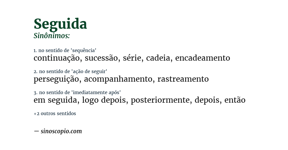 Sinônimo de seguida