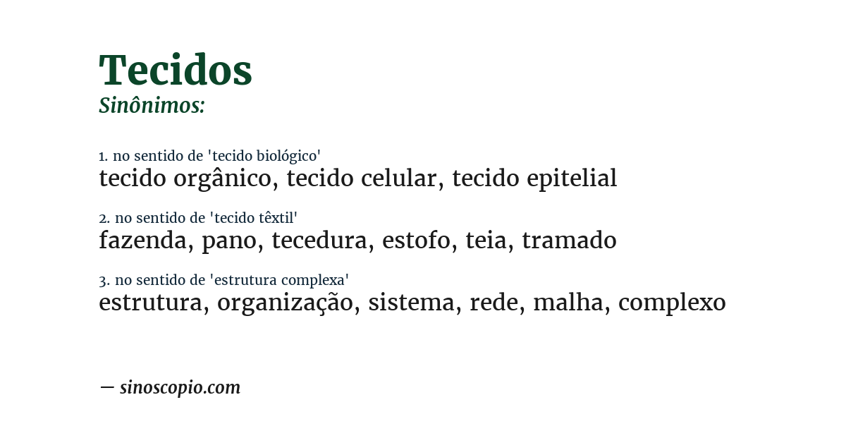 Sinônimo de tecidos