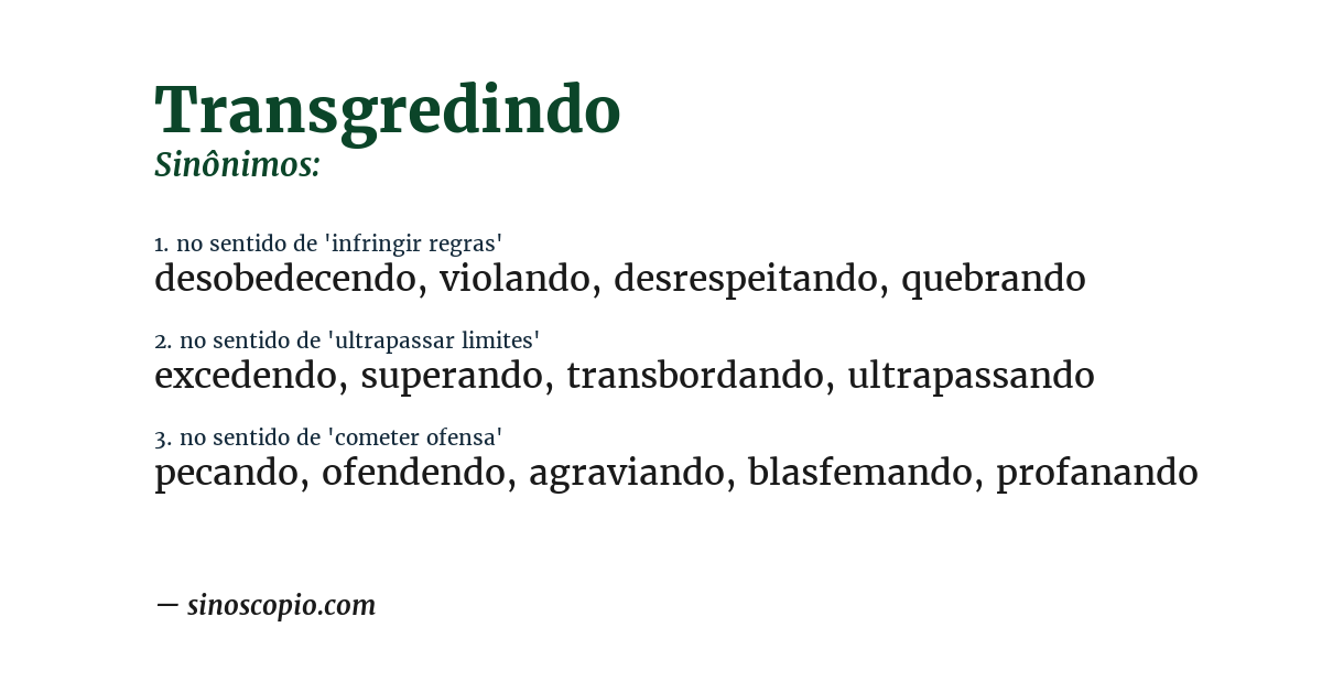 Sinônimo de transgredindo