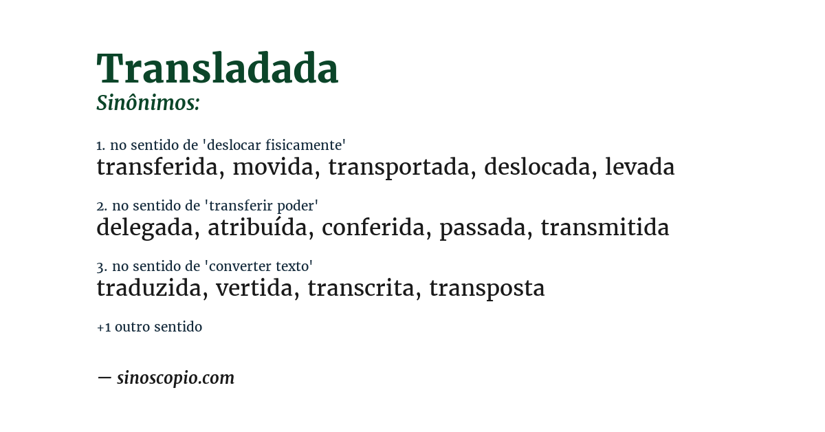 Sinônimo de transladada