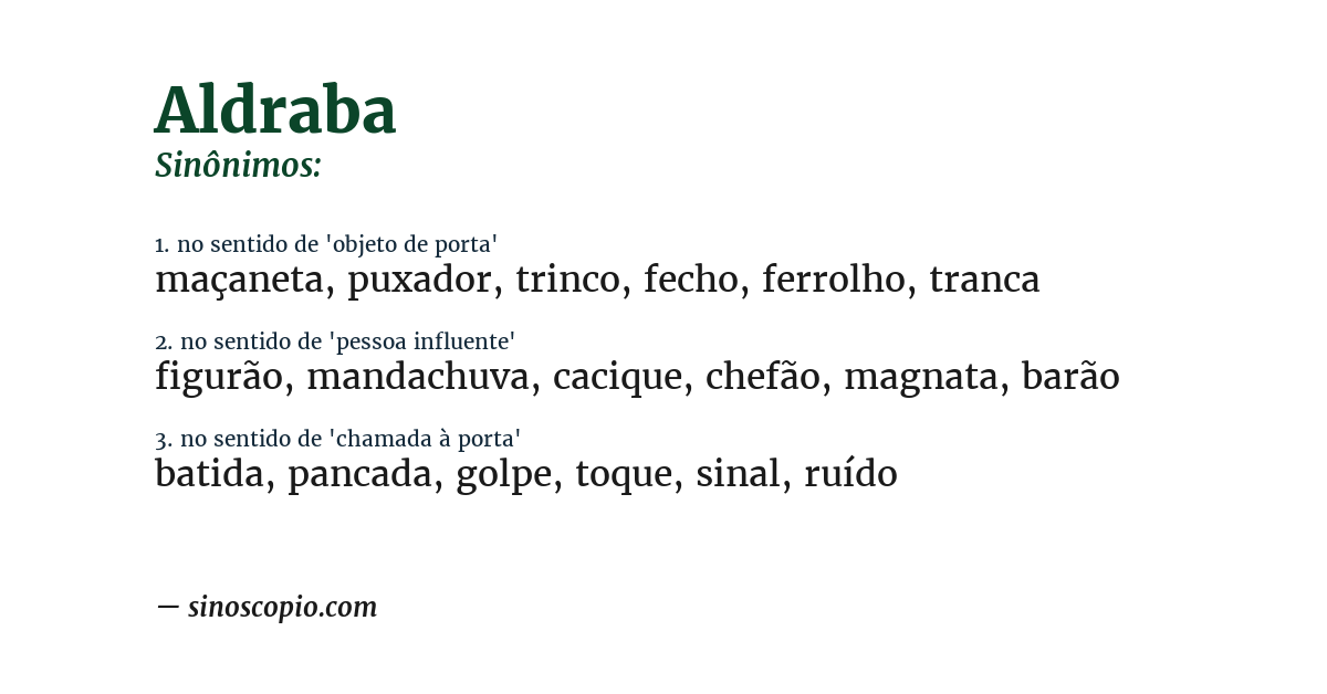 Sinônimo de aldraba