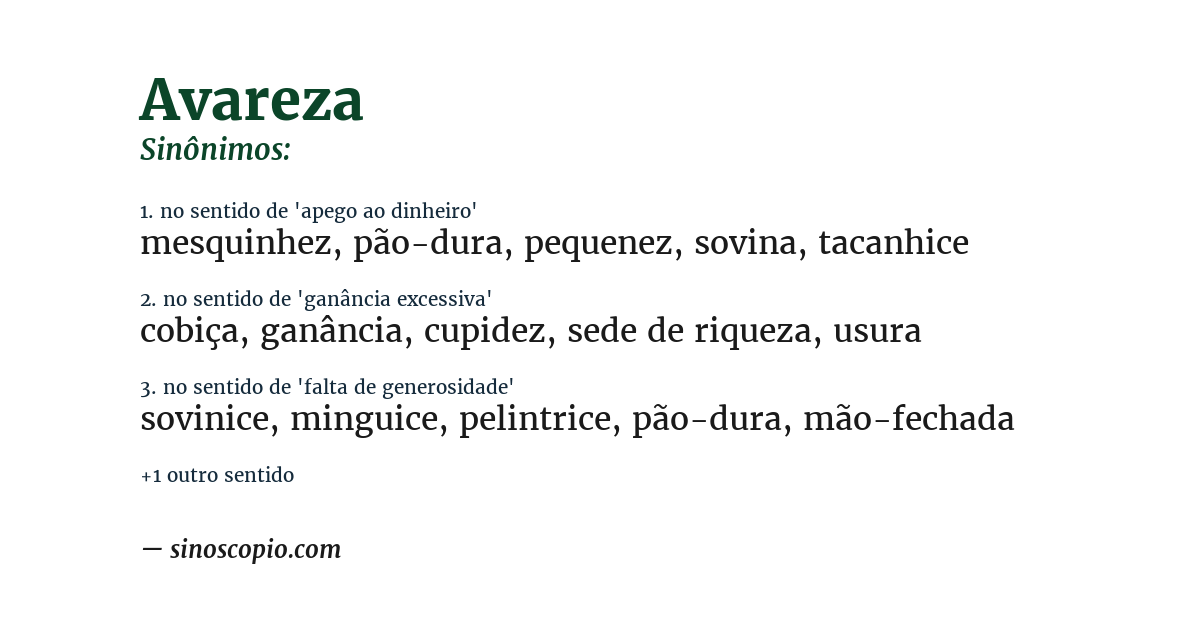 Sinônimo de avareza