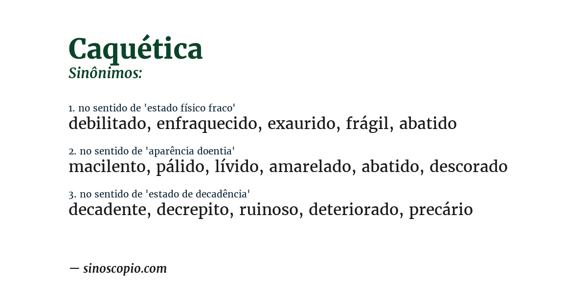 Sinônimo de caquética
